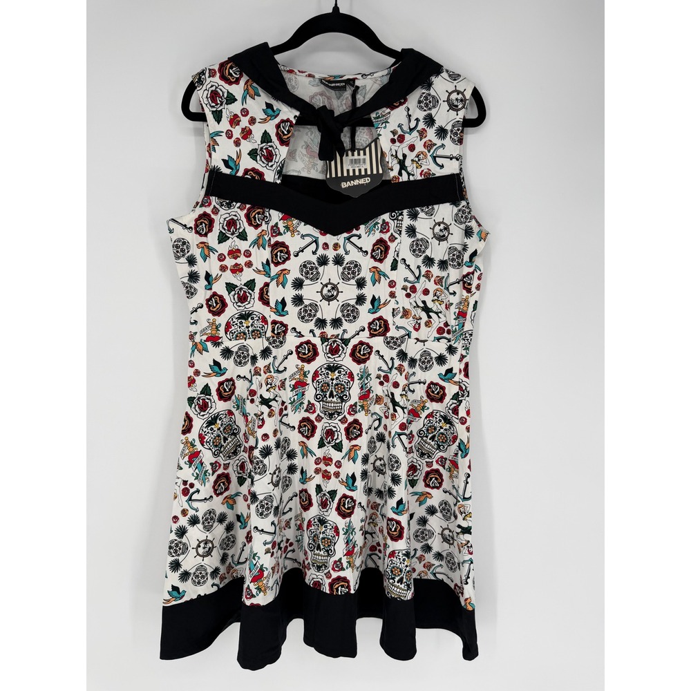 BANNED HOT AS HELL SLEEVELESS DRESS TATTOO PRINT XL NWT SKULLS WHIMSIGOTH GOTHIC
